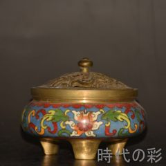七宝生姜壷 青菊模様小壷 琺瑯の壺 中国骨董 真鍮製ジンジャージャー