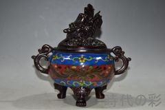 景泰藍 牡丹文香合】中国古美術 銅胎 ?絲琺瑯 粉盒 小物入れ 七宝焼