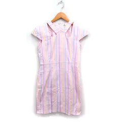 クレージュ courreges チェック ワンピース フレンチスリーブ ミニ デコルテカット コットン 綿 9 ピンク /FT11のサムネイル