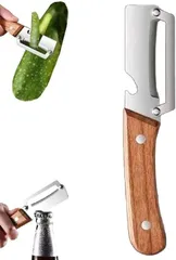 野菜ピーラー 多機能 栓抜き 2 in 1 多機能ピーラー 皮むき器 木製ハンドル ステンレス スチール刃 滑り止め 家庭用 キッチン用品 ピーラーツール 野菜 果物のサムネイル