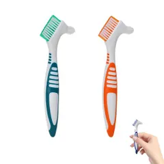 FsGrg入れ歯用歯ブラシ矯正用歯ブラシ2本セット携帯用義歯用歯ブラシ歯の洗浄両面オーラルケア義歯洗浄入れ歯ケア用品ブラシ効果的なクリーニングポータブのサムネイル