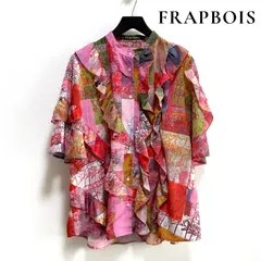 FRAPBOIS フラボア チューリップ＆アンブレラ ブラウス フリル シアーブラウス 総柄 半袖 シャツ オーバーサイズ アートプリント A037のサムネイル
