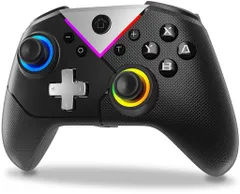 SwitchコントローラーTURBO連射機能スイッチコントローラーマクロ機能SwitchプロコンBluetooth無線/有線接続スイッチプロコンジャイロセンサー搭載背面ボタン付き11色RGBライト4階段HD振動スリ…のサムネイル