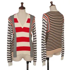 ジャンポールゴルチエJean Paul GAULTIER コットン混マルチボーダー切替デザインVネックニット マルチSのサムネイル
