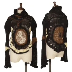 ジャンポールゴルチエ マイユファムJean Paul GAULTIER MAILLE FEMME フロント絵画ジャガードタートルネックローゲージニット 黒他Sのサムネイル
