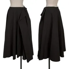 ヨウジヤマモト ファムYohji Yamamoto FEMME コットン断ち切りラップスカート 黒オフホワイト1のサムネイル