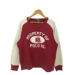 ポロ バイ ラルフローレン Polo by Ralph Lauren トレーナー 裏起毛 子ども服（男の子用） L 14-16 赤 ボルドー ラグラン袖 ロゴプリント 長袖 ラウンドネック /MN24 ■ECA006