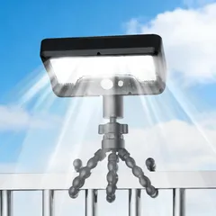 IP65防水 ソーラー 屋外 人感センサーライト フレキシブル三脚付& 360度調整ランプ 600ルーメン超高輝度 92LED 太陽光充電 USB充電可 屋外 3つ感知モード ソーラーライト 防犯対策/玄関/駐車場/庭/ガーデン/フェンス/キャンプ用 (フレキのサムネイル