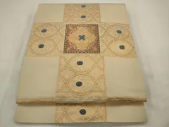 平和屋着物●洛風林　工芸帯地　全通柄　本袋帯　市松洋花文　金糸　正絹　逸品　AABJ7080pfのサムネイル