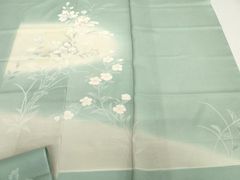 丹後ちりめん 反物 正絹 風景 鶴 「遊鶴之図」「貞照」 金銀糸 染替 