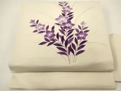 平和屋着物＊夏物　絽塩瀬　九寸名古屋帯　手描き　枝花文　桔梗　正絹　逸品　DABH1794cdのサムネイル