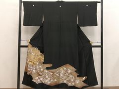 平和屋着物□豪華黒留袖 駒刺繍 束ね熨斗吉祥花文 正絹 逸品