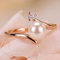 18K RGP ゴールド ダイヤ CZ パール リング gu1323e - メルカリ