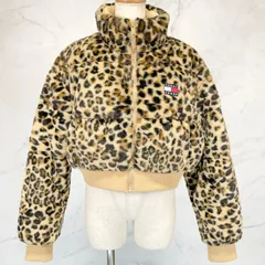 美品　TOMMY JEANS　トミージーンズ　フェイクファー　パファージャケット　レオパード柄　クロップド　ショート丈　フラッグロゴ　Mサイズのサムネイル