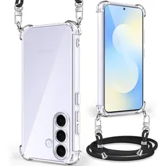 【新品】 Galaxy S25 FE ケース クリア ショルダー 携帯カバー 肩掛け 斜めかけ ギャラクシー S25 FE スマホケース 縄掛けケース 透明 耐衝撃 TPU 薄型 軽量 紐付き 織りストラップ付き ネックストラップ 長さ調整可能 取り外し可 0のサムネイル