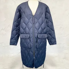 TAION タイオン　V NECK ZIP COAT Vネック　ジップ　コート　ダウンコート　キルティングコート　オニオンキルト　ダブルジップ　フラップポケット　ポリエステル　ダウン　フェザー　綿　ネイビー　Sサイズのサムネイル