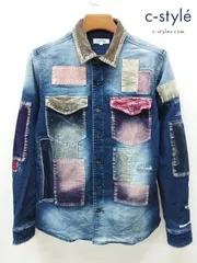 D084 [人気] VOGUISH ヴォーギッシュ デニムジャケット L インディゴ パッチワーク コーデュロイ シャツ G0883FB 105 | ★のサムネイル