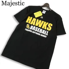 【新品 未使用】 Majestic マジェスティック 春夏 HAWKIS BASEBALL★ ホークス 半袖 応援Tシャツ カットソー Sz.M メンズ 黒のサムネイル