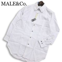 未使用品★ MALE&Co. タカキュー 通年 NO IRON★ 長袖 ストライプ スリム ボタンダウン ドレス ワイシャツ Sz.L メンズ