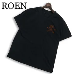 Y2K★00s ROEN ロエン 春夏 半袖 スカル★ラインストーン Vネック カットソー Tシャツ 日本製 Sz.48 メンズ 黒のサムネイル