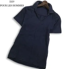 5351 POUR LES HOMMES 5351プールオム 春夏★ テンセル 半袖 鹿の子 スリム スキッパー ポロシャツ 日本製 Sz.2 メンズ 紺のサムネイル