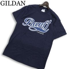 【新品 未使用】 GILDAN ギルダン 春夏 半袖 Banff カナダ カレッジロゴ風 Tシャツ カットソー Sz.M メンズ 紺 アメカジ