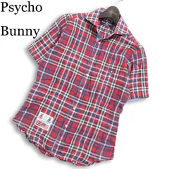 Psycho Bunny サイコバニー 春夏★ 半袖 チェック柄 ロゴ刺繍 ワッペン ボタンダウン シャツ Sz.S メンズ 赤系のサムネイル