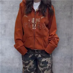 RUSSELL ATHLETIC ラッセルアスレティック パーカー M オレンジ コットン 前面プリント ブランドロゴ ジップアップ 長袖 メンズ
