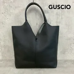 GUSCIO グッシオ センター切り替えVカットトートバッグ ハンドバッグ ワンショルダー 肩掛け カバン 鞄 大容量 A4 収納 ビジネス 通勤 通学 外ポケット シボ革 ブラック ★ ■■のサムネイル