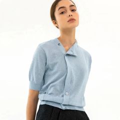 CABaN コットンカシミヤチェックジャカード ハーフスリーブプル