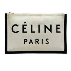 CELINE(セリーヌ) クラッチバッグ - アイボリー×黒 テキスタイルロゴ レザーのサムネイル