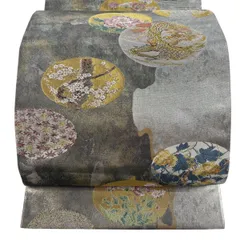 【美品】 袋帯 秀品 龍 草花 金銀糸 箔 銀色 六通 正絹 【中古】のサムネイル