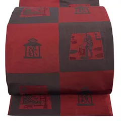 【美品】 袋帯 秀品 木屋太 落款 人物 機織り 赤 六通 正絹 【中古】のサムネイル