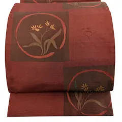 【美品】 袋帯 秀品 木屋太 落款 草花 赤茶 六通 正絹 【中古】のサムネイル