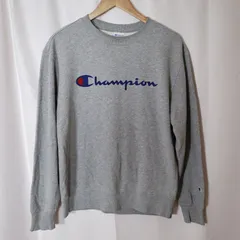 (^w^)b Champion チャンピオン スクリプトロゴ スウェットシャツ トレーナー メンズ XLサイズ ヘザーグレー 灰色 ミニCロゴワッペン 裏毛 パイル地 クルーネック ビッグサイズ オーバーサイズ 定番 アメカジ 古着 OM13010WTのサムネイル