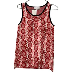  【美品】CARVEN カルヴェン ノースリーブニット　赤　レッド　レディース　Sサイズ　総柄　Uネック　幾何学柄　オシャレ　入手困難【MAN24】のサムネイル
