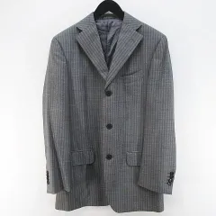 サルヴァトーレフェラガモ Salvatore Ferragamo ストライプ柄 ウール ジャケット 48 灰系 グレー テーラード 背抜き ボタン イタリア製のサムネイル