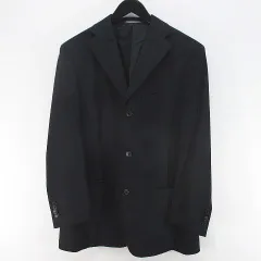 サルヴァトーレフェラガモ Salvatore Ferragamo ストライプ柄 ウール ジャケット 50 紺系 ネイビー テーラード ボタン 背抜き イタリア製のサムネイル