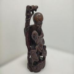 木彫り彫刻 福禄寿 置物 七福神 縁起物 和風 床の間 飾り 260115-2T