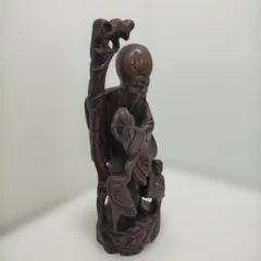 木彫りの福禄寿像 七福神 縁起物 置物 古民家 飾り 和風インテリア 