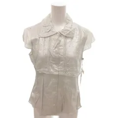 ヒロコビス HIROKO BIS タグ付き シャツ ブラウス ラメ 9 シルバーカラー フレンチスリーブ フリル襟 麻 リネン /ILのサムネイル