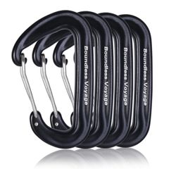 Boundless Voyage Carabiner, High Strength 12kN (1200KG), Compact D-ring, 7075 Aluminum Alloy, Ultralight, for Hammocks, Climbing, Rescue, and Outdoor Activities, Available in 3 Colors (Blkx4) BV1026