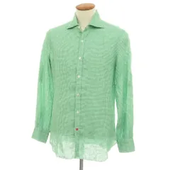 【中古】イザイア ISAIA リネン ギンガムチェック ワイドカラー カジュアルシャツ グリーンxホワイト【サイズ39】【メンズ】のサムネイル