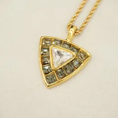 希少 美品 80S OLD YVES SAINT LAURENT YSL オールド イブサンローラン トライアングル ストーン ネックレス 金色 ビンテージ 3794Q♪のサムネイル