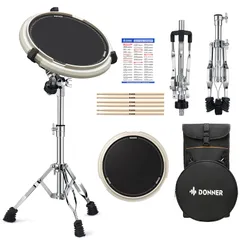 新品 Donner ドラム練習パッド トレーニングドラム セット スネアドラムスタンドキット 静音 高弾 スタンド ドラムスティックx3組 収納袋付き 持ち運び便利 学生 成人 初心者 12インチ 白のサムネイル