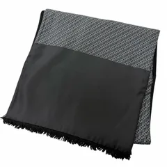 美品□HERMES エルメス シルク アンゴラ 金具 総柄 フリンジ ショール マフラー ストール ブラック グレー フランス製 メンズオススメ◎のサムネイル