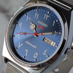 SEIKO 自動巻き時計 ブルー文字盤カットカラス貴重✨ 純正ベルトアンティーク OH済 稼働品 SEIKO セイコー5 自動巻き 80s ヴィンテージ - メルカリ
