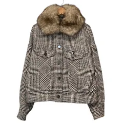 美品 GRACE CONTINENTAL グレースコンチネンタル フォックスファー 千鳥格子 ジャケット サイズ38 ブラック ベージュ レディース 古着 中古 USEDのサムネイル