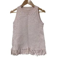 美品 ADEAM アディアム フォクシー Basketweave Knit Top フリンジヘム ニット ベスト 42729 サイズXS ピンク レディース 古着 中古 USEDのサムネイル