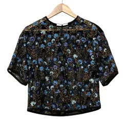 美品 LOKITHO ロキト BOTANICAL EMB. TOP ボタニカル エンブロイダリー ショートスリーブ ブラウス サイズ2 ブラック レディース 古着 中古 USEDのサムネイル